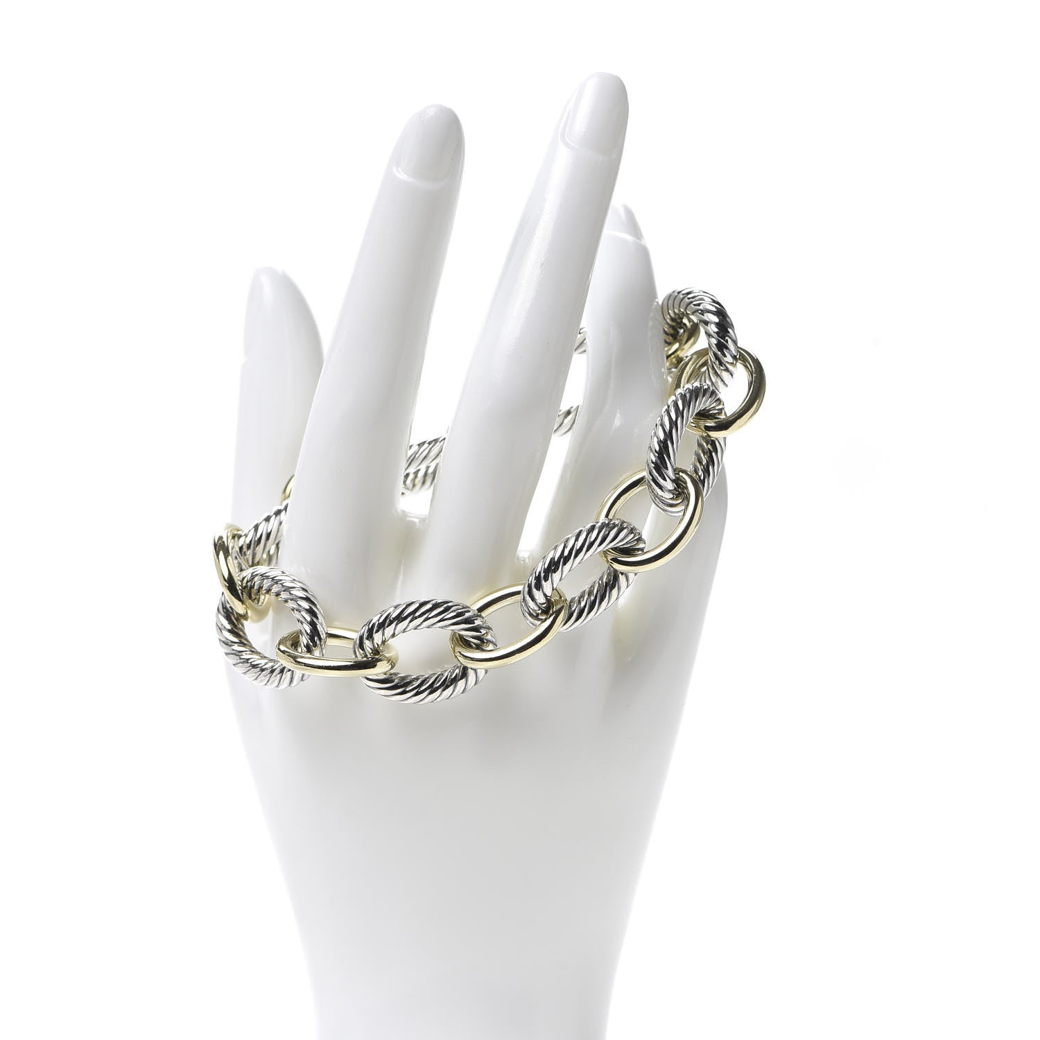 David Yurman Sterling Silver 18K Yellow Gold 17mm Extra Large Oval Link Bracelet 2 of 4