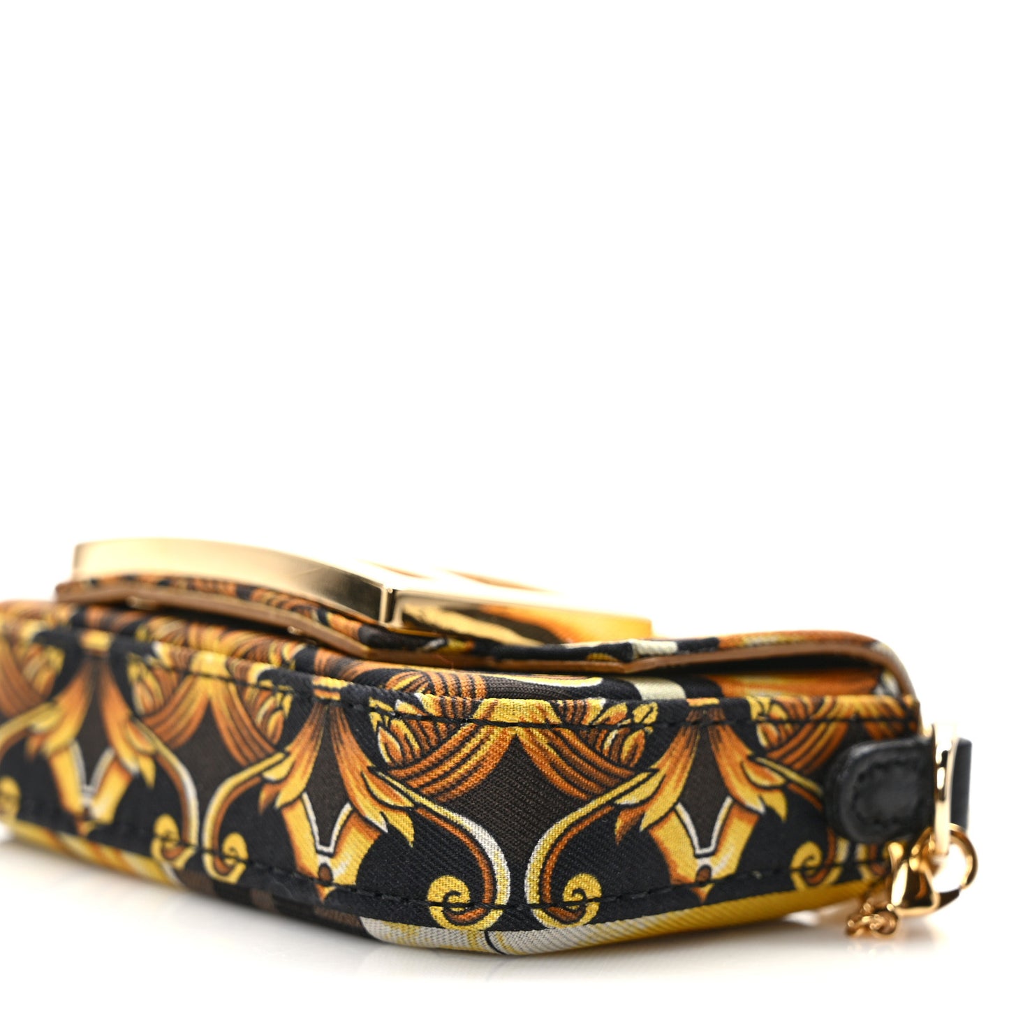X VERSACE Silk Fendace FF Baroque Nano Brooch Baguette Charm Black Gold
