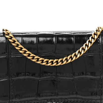 Balenciaga Shiny Calfskin Crocodile Embossed XS Hourglass Wallet On Chain Black 8 of 10