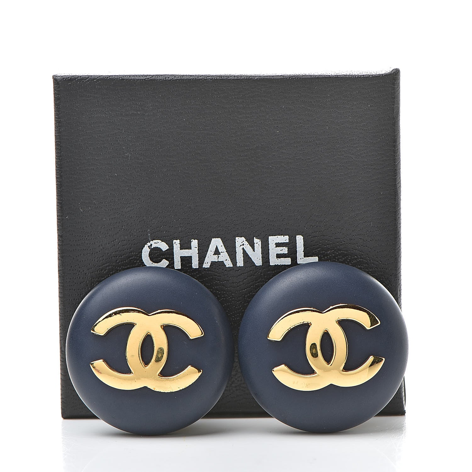 Chanel CC Clip On Earrings Navy Gold 6 of 6