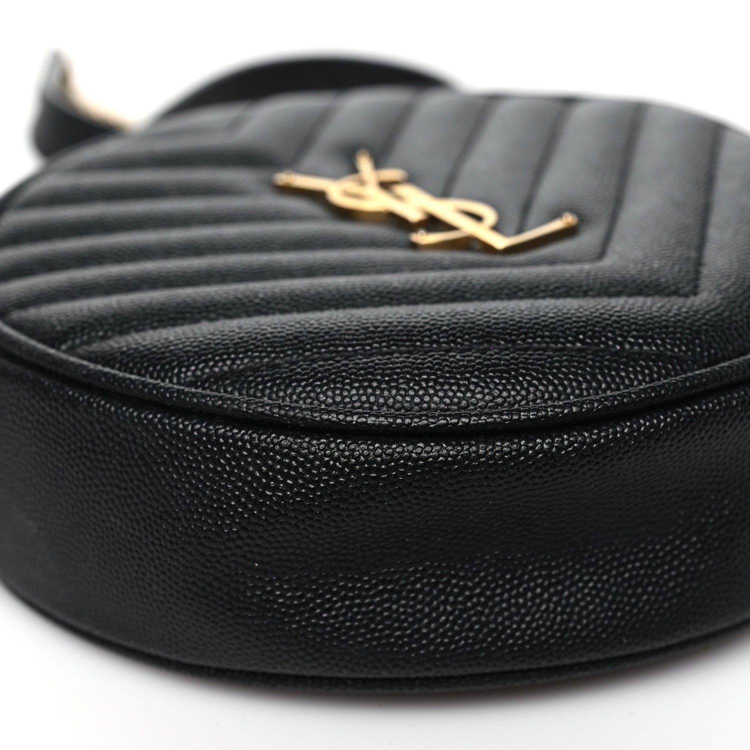 Saint Laurent Grain De Poudre Matelasse Chevron Quilted Round Vinyle Camera Bag Black 9 of 10
