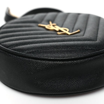 Saint Laurent Grain De Poudre Matelasse Chevron Quilted Round Vinyle Camera Bag Black 9 of 10