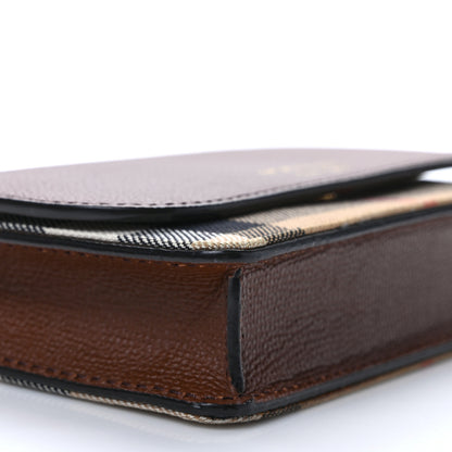 Burberry Grained Calfskin House Check Tartan Mix Hampshire Wallet On Chain Tan 7 of 8