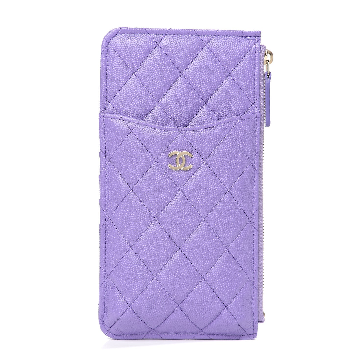 Caviar Quilted Classic Flat Wallet Pouch Purple