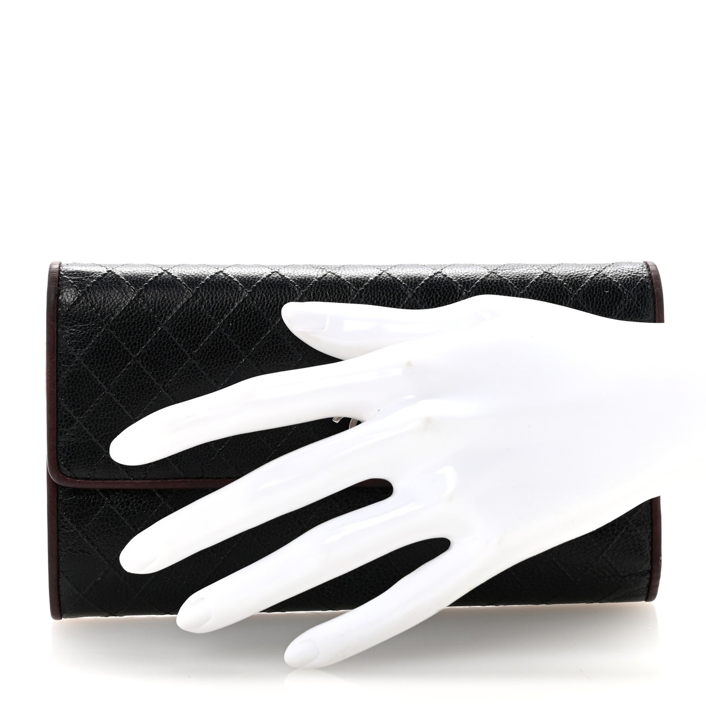 Calfskin Diamond Stitched Flap Wallet Black