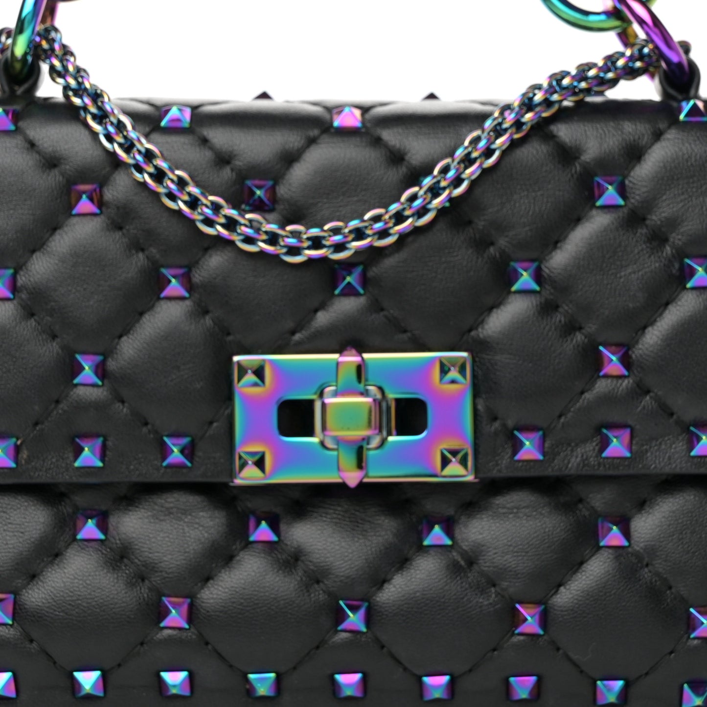 Lambskin Oil Slick Small Rockstud Spike Shoulder Bag Black