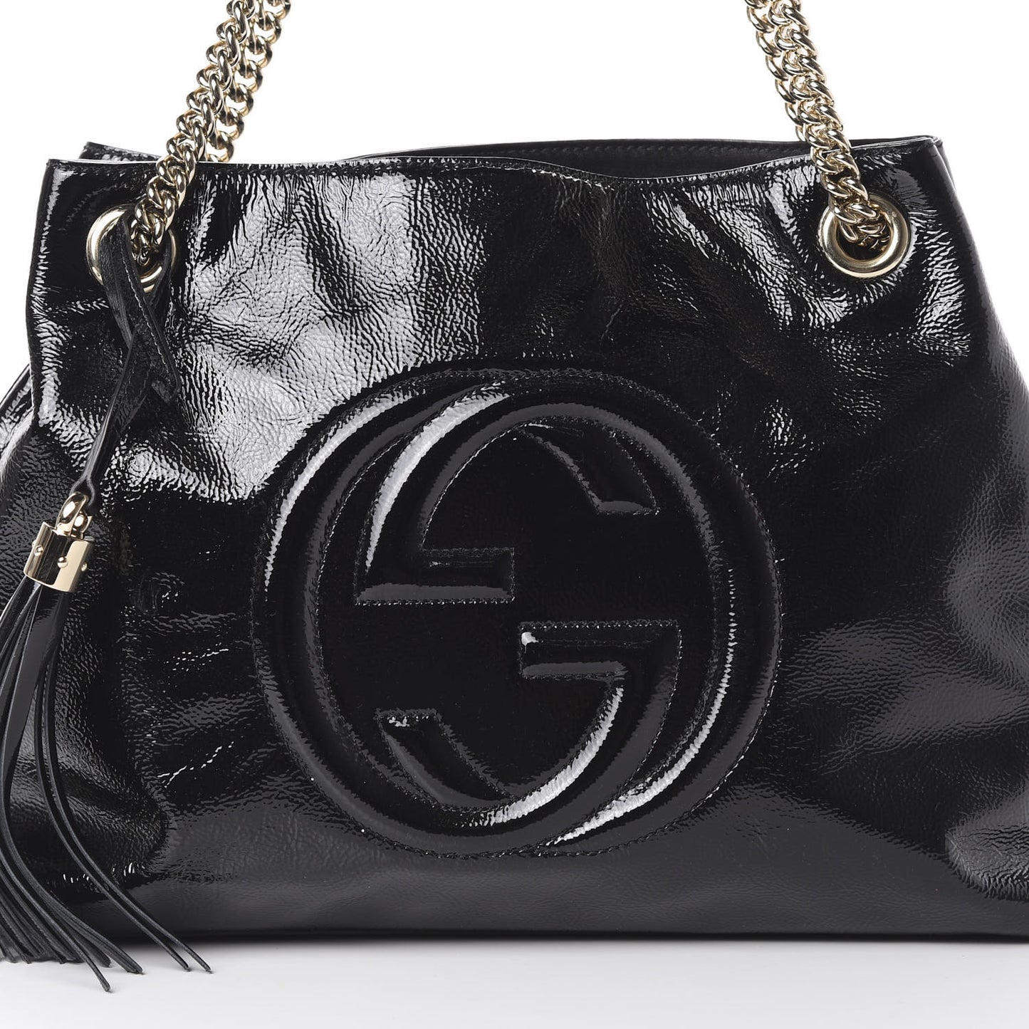 Patent Medium Soho Chain Shoulder Bag Black
