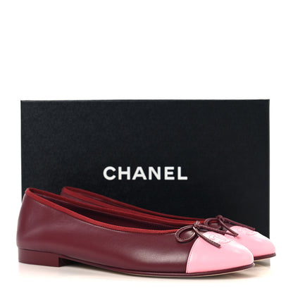 Chanel Lambskin Cap Toe CC Ballerina Flats 39 Burgundy Pink 10 of 10