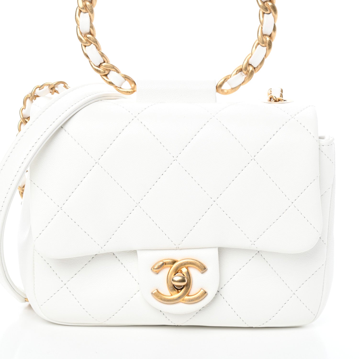 Chanel Lambskin Quilted Small Circular Handle Bag White 8 of 10