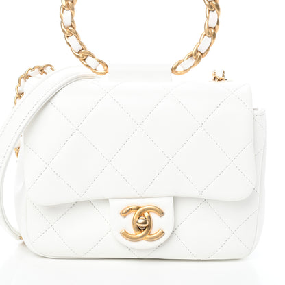 Chanel Lambskin Quilted Small Circular Handle Bag White 8 of 10