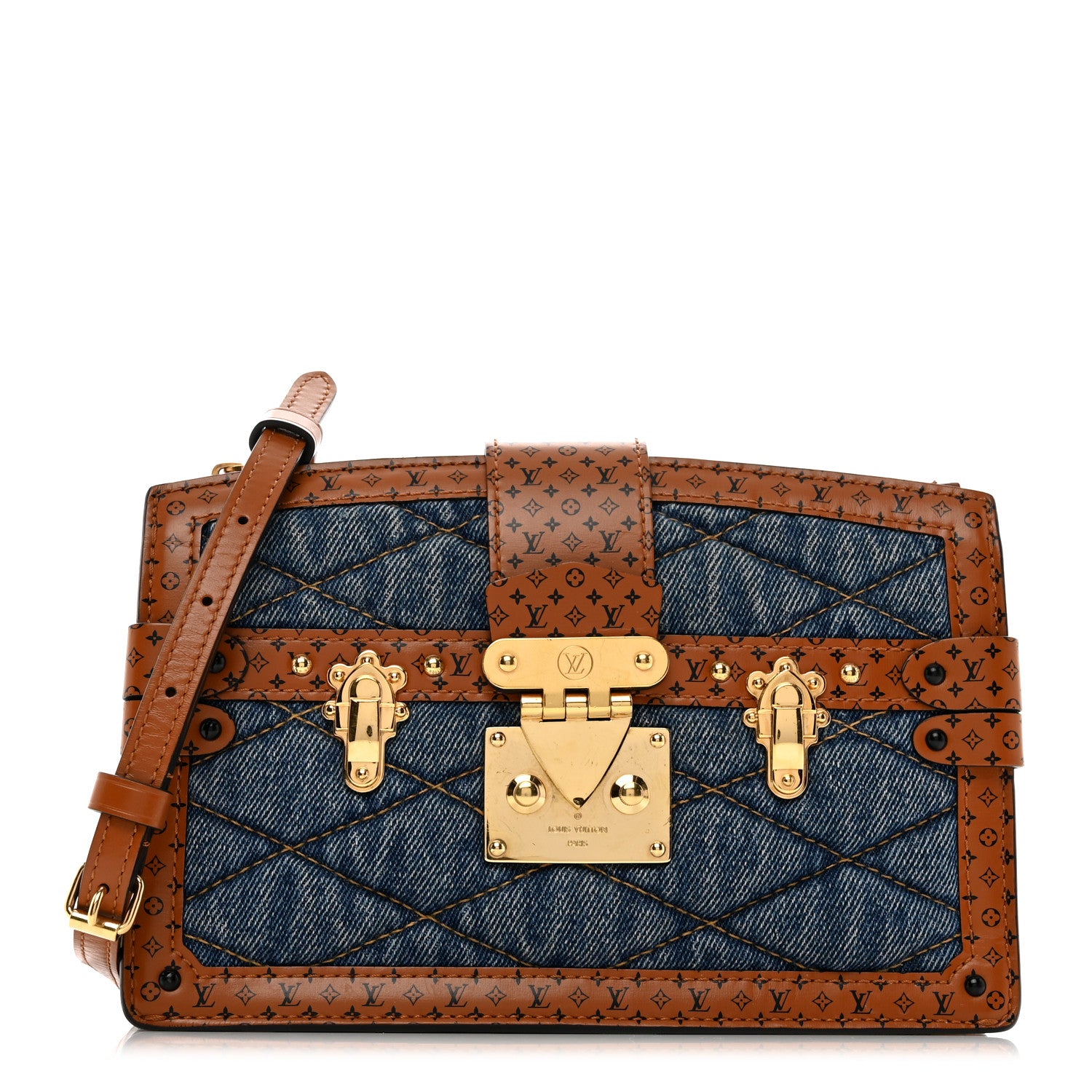 Louis Vuitton Denim Calfskin Malletage Trunk Clutch Light Blue 1 of 10