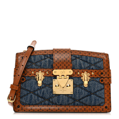 Louis Vuitton Denim Calfskin Malletage Trunk Clutch Light Blue 1 of 10