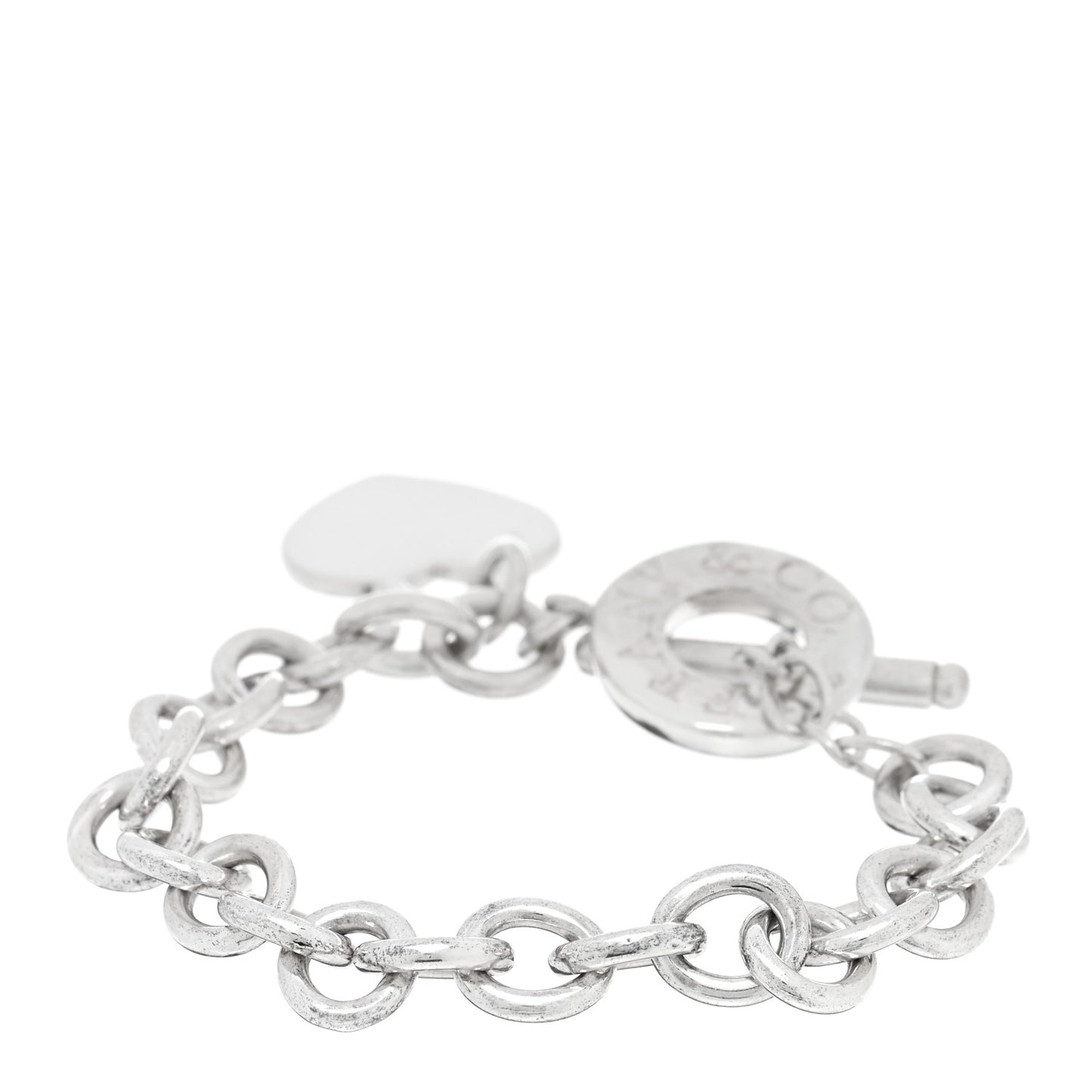 Sterling Silver Heart Tag Toggle Bracelet