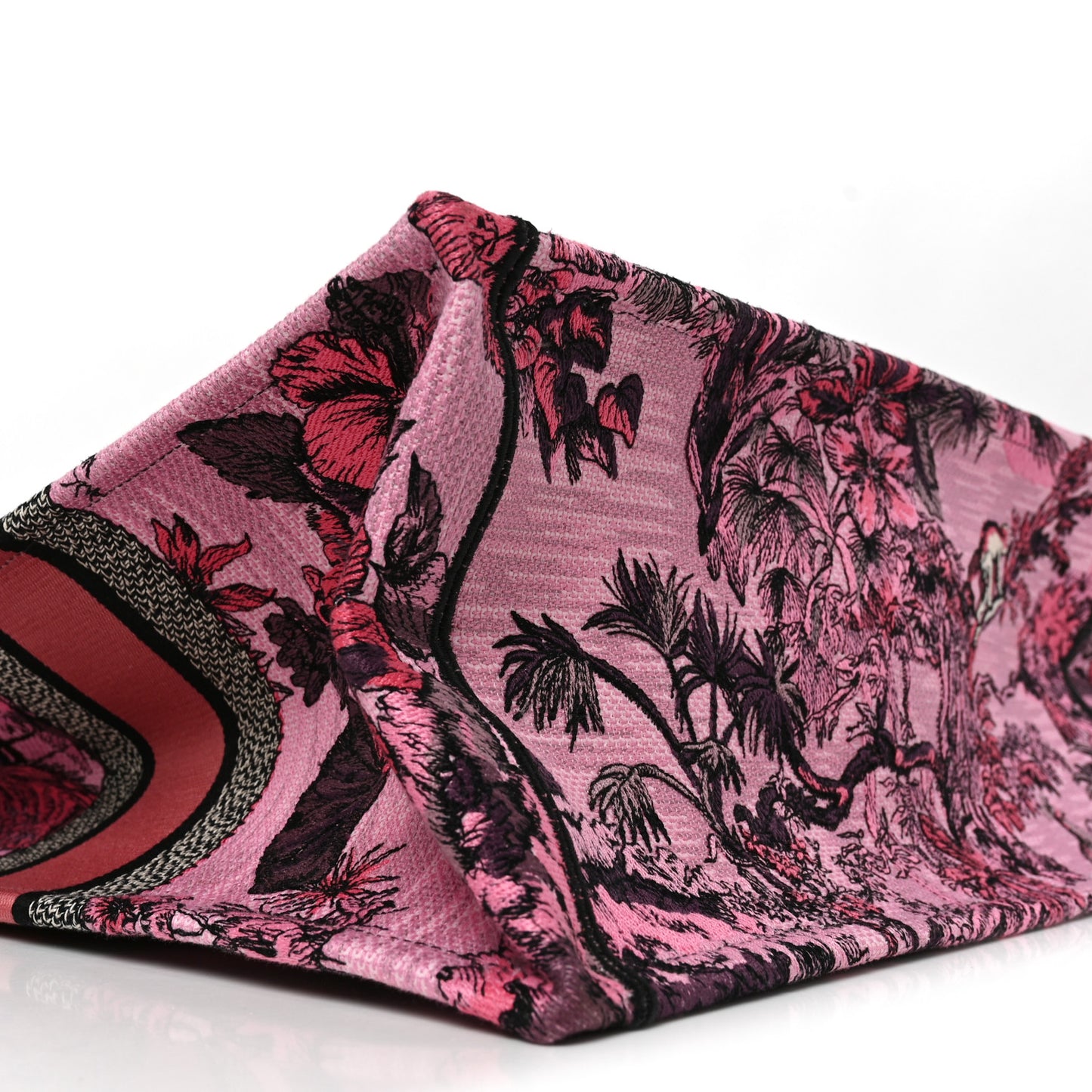 Canvas Embroidered Large Toile de Jouy Voyage Book Tote Fuchsia Multicolor