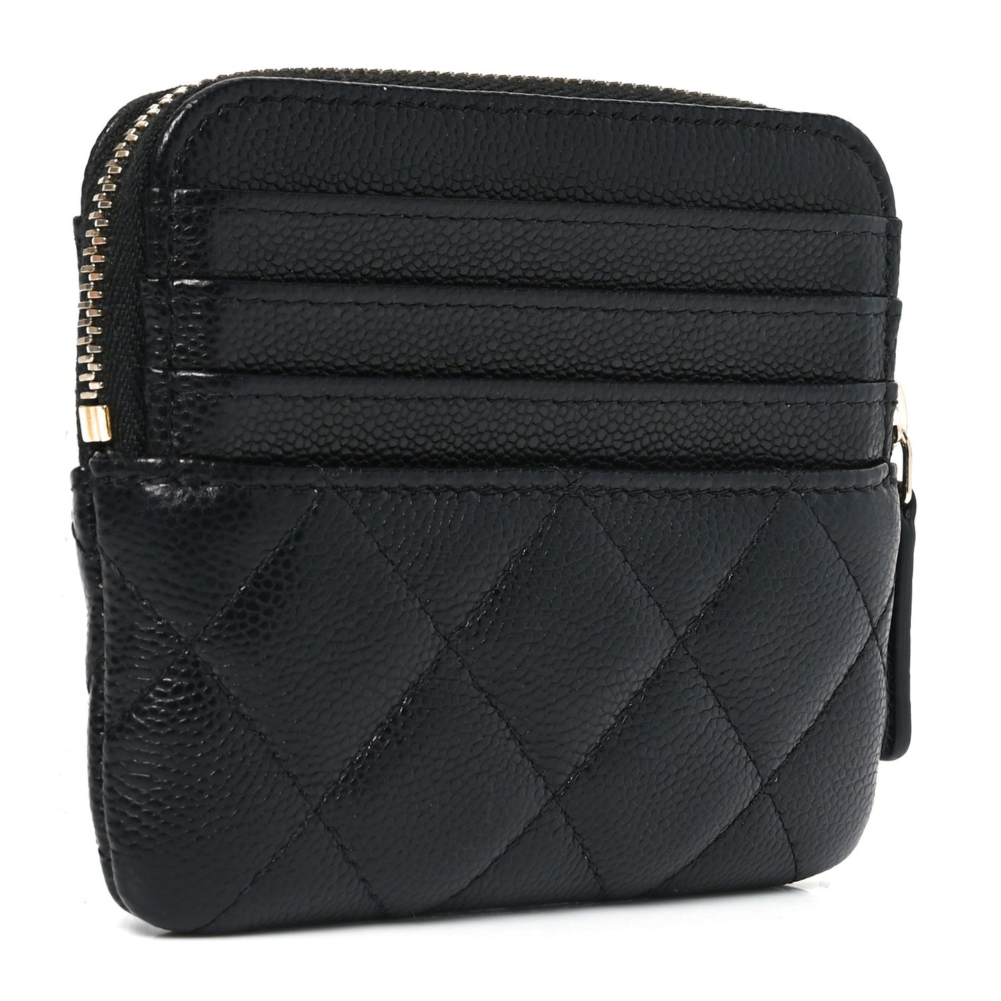 Caviar Quilted Zip Card Holder Wallet Black
