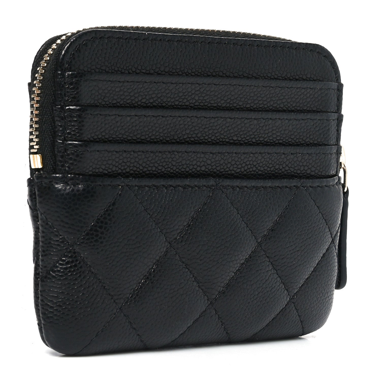 Chanel Caviar Quilted Zip Card Holder Wallet Black 3 of 8