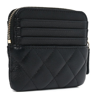 Chanel Caviar Quilted Zip Card Holder Wallet Black 3 of 8
