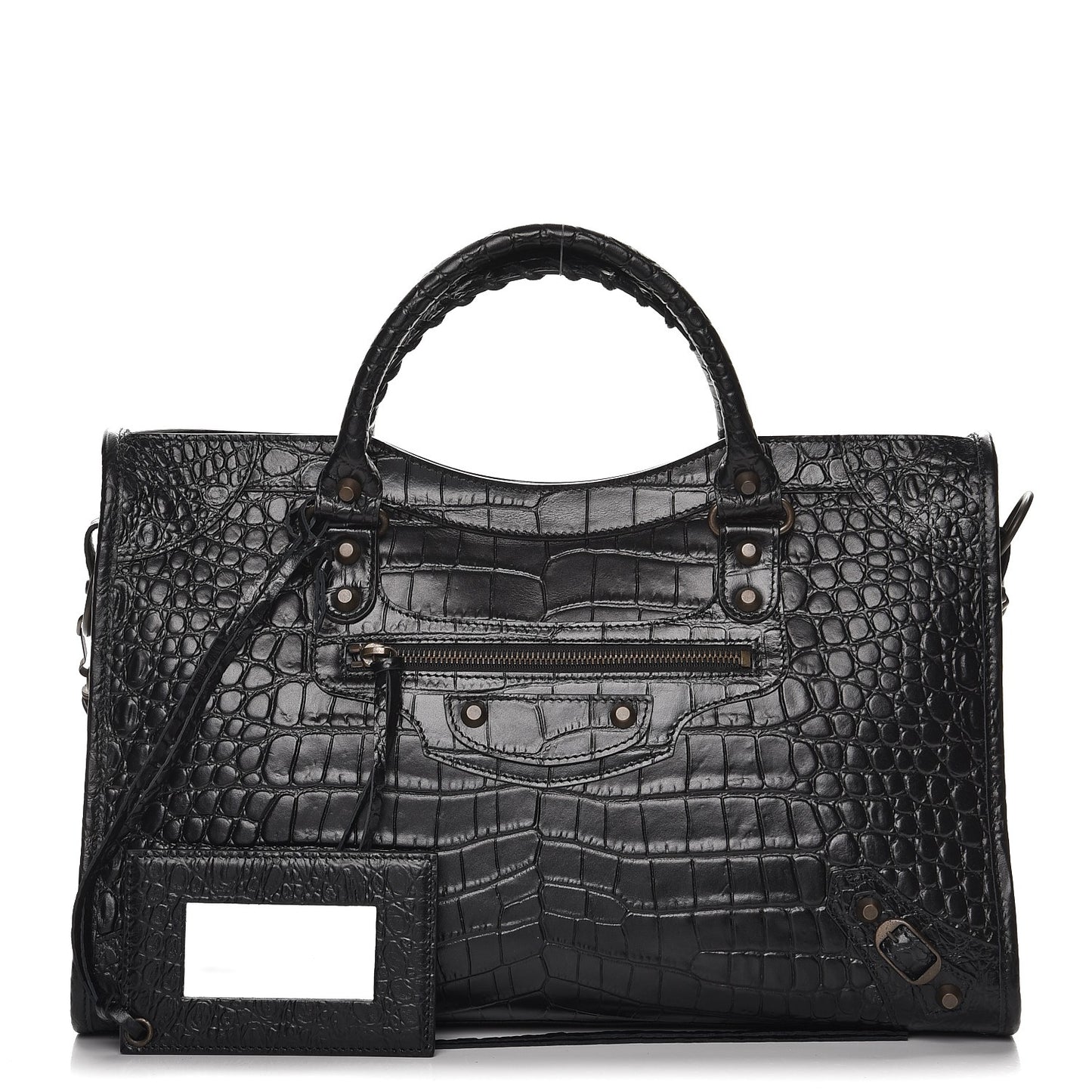 Calfskin Crocodile Embossed Classic Hardware City Black