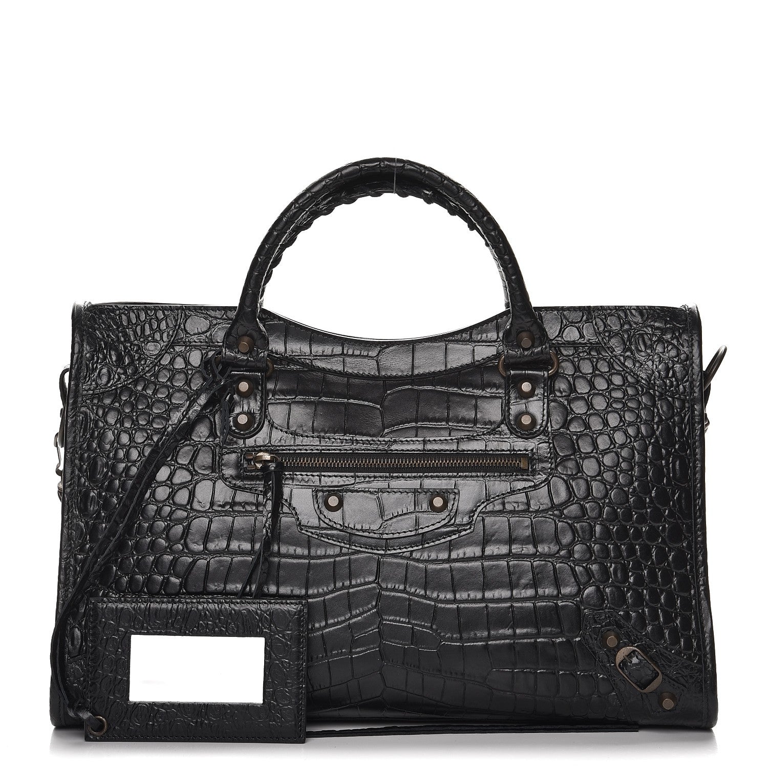Balenciaga Calfskin Crocodile Embossed Classic Hardware City Black 1 of 10