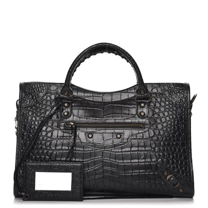 Balenciaga Calfskin Crocodile Embossed Classic Hardware City Black 1 of 10