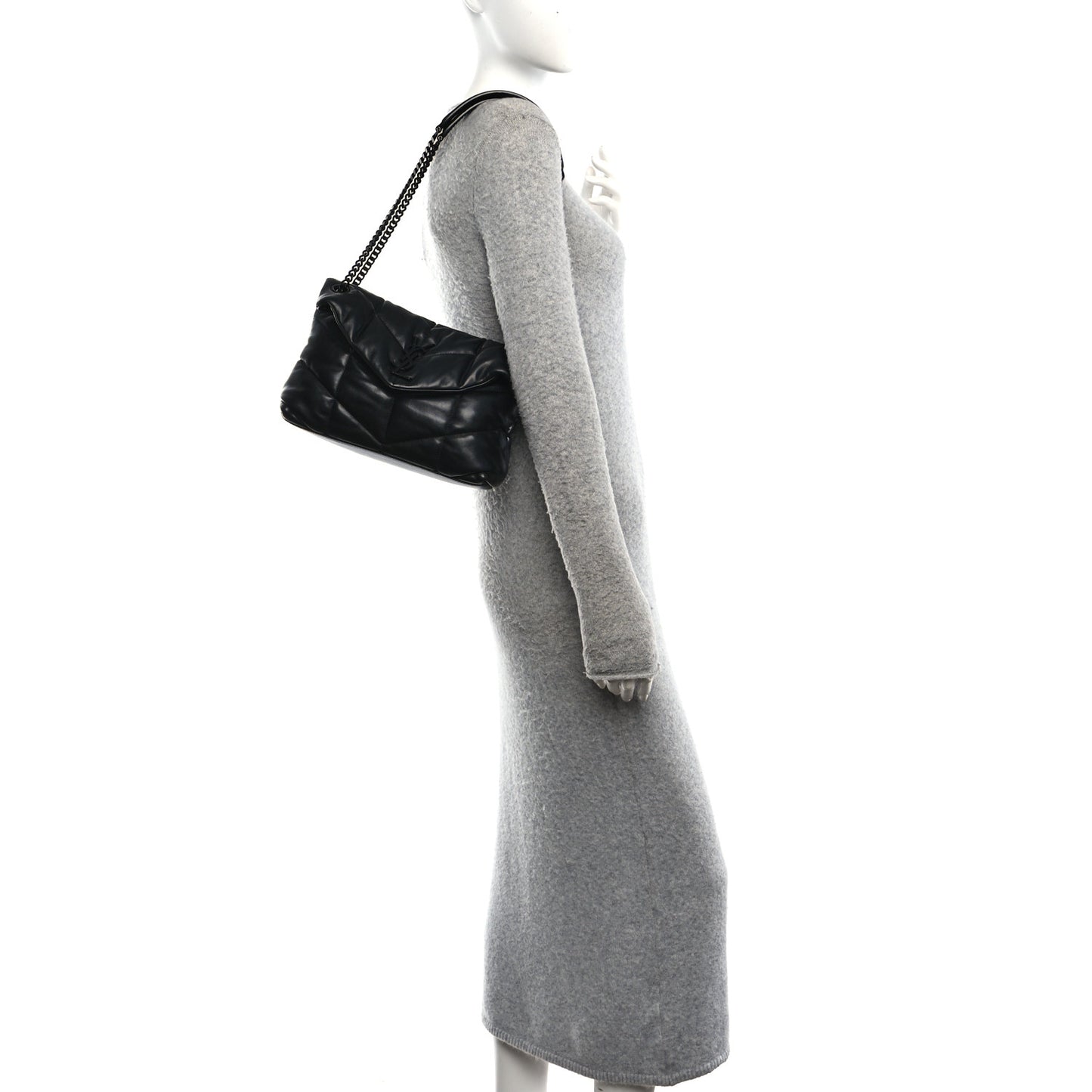 Lambskin Quilted Toy Loulou Puffer Monogram Monochrome Chain Satchel Black