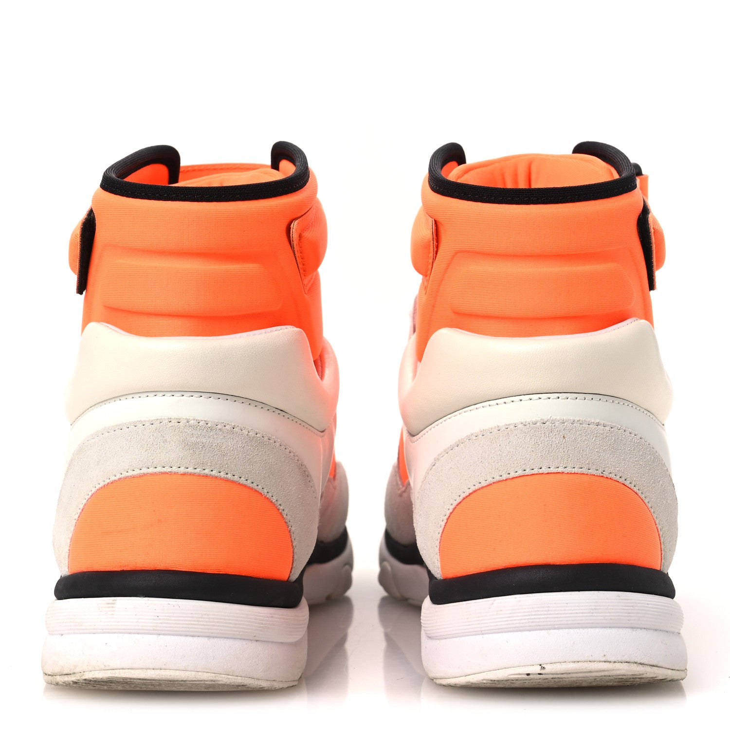 Chanel Suede Calfskin Lambskin Neoprene High Top CC Sneakers 39 White Fluo Orange 6 of 13