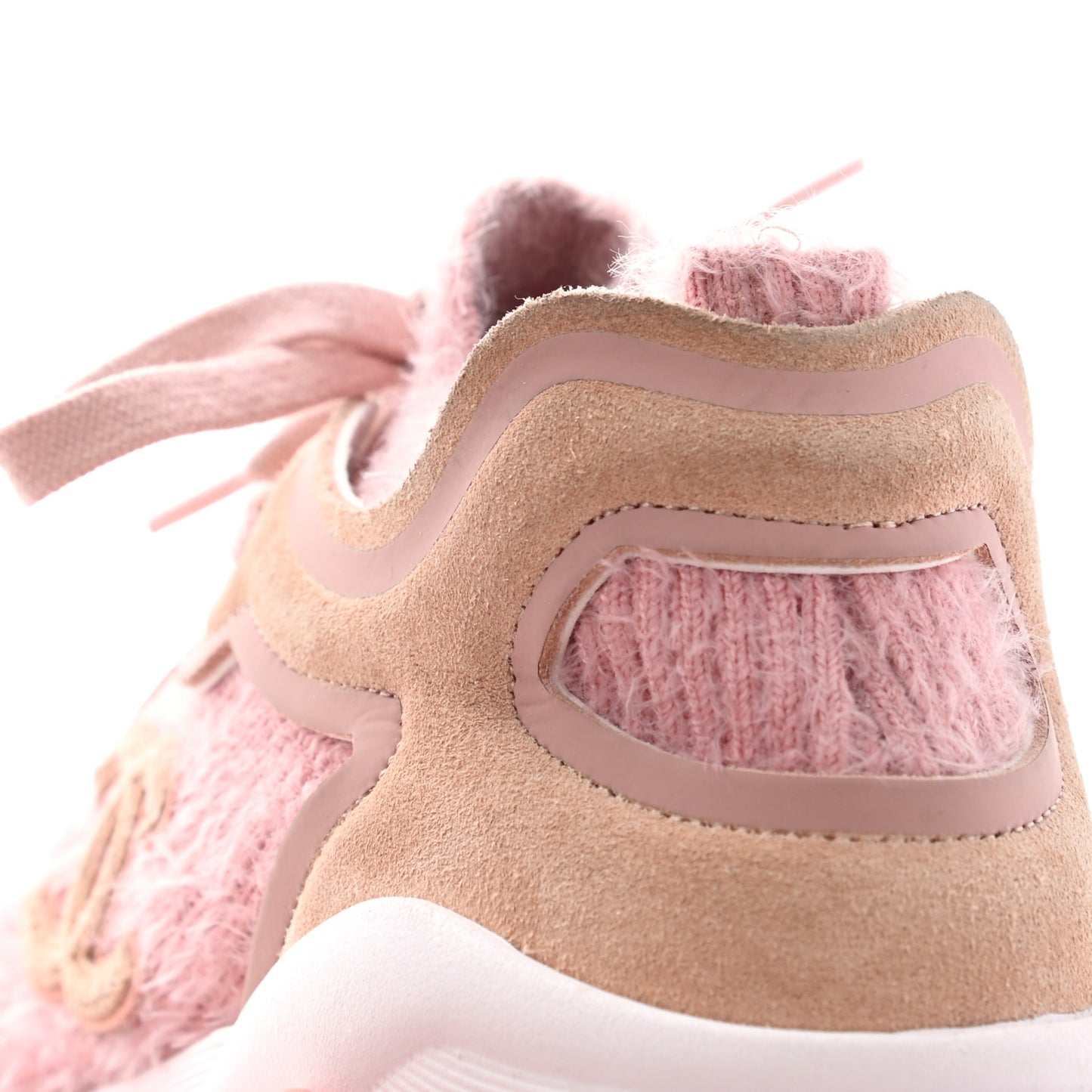 Suede Calfskin Stretch Fabric CC Sneakers 39.5 Pink
