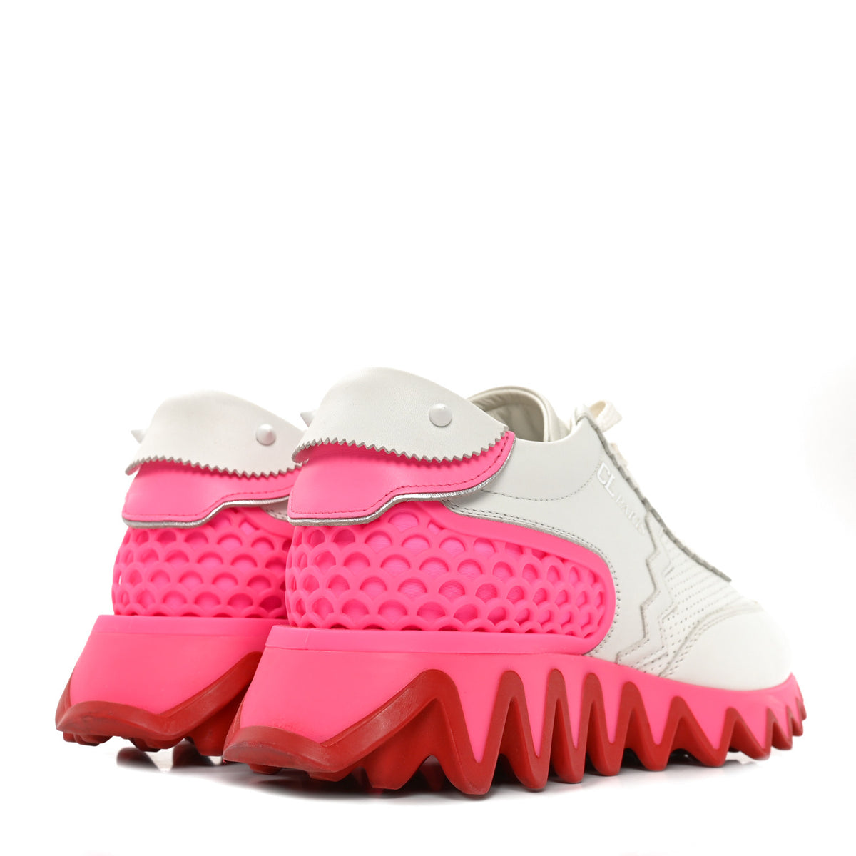 Christian Louboutin Calfskin Neoprene Womens Loubishark Sneakers 36 White Fluo Pink 4 of 10