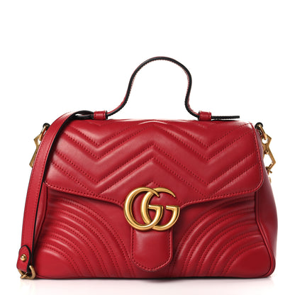 Gucci Calfskin Matelasse Small GG Marmont Top Handle Shoulder Bag Hibiscus Red 1 of 11