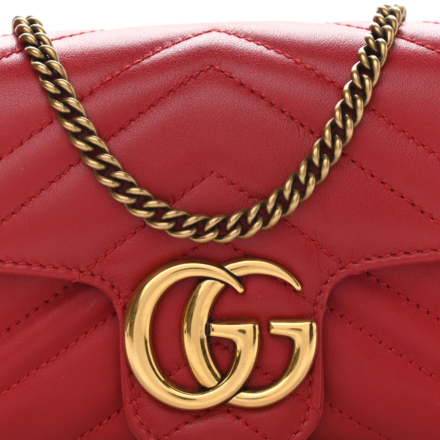 Gucci Calfskin Matelasse Super Mini GG Marmont Shoulder Bag Hibiscus Red 8 of 10