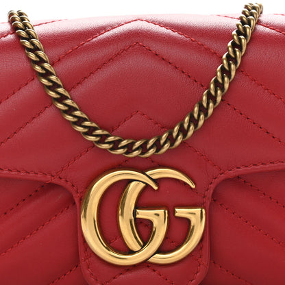 Gucci Calfskin Matelasse Super Mini GG Marmont Shoulder Bag Hibiscus Red 8 of 10