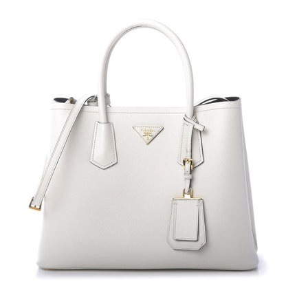 Prada Saffiano Cuir Medium Double Bag Talco Black 1 of 9