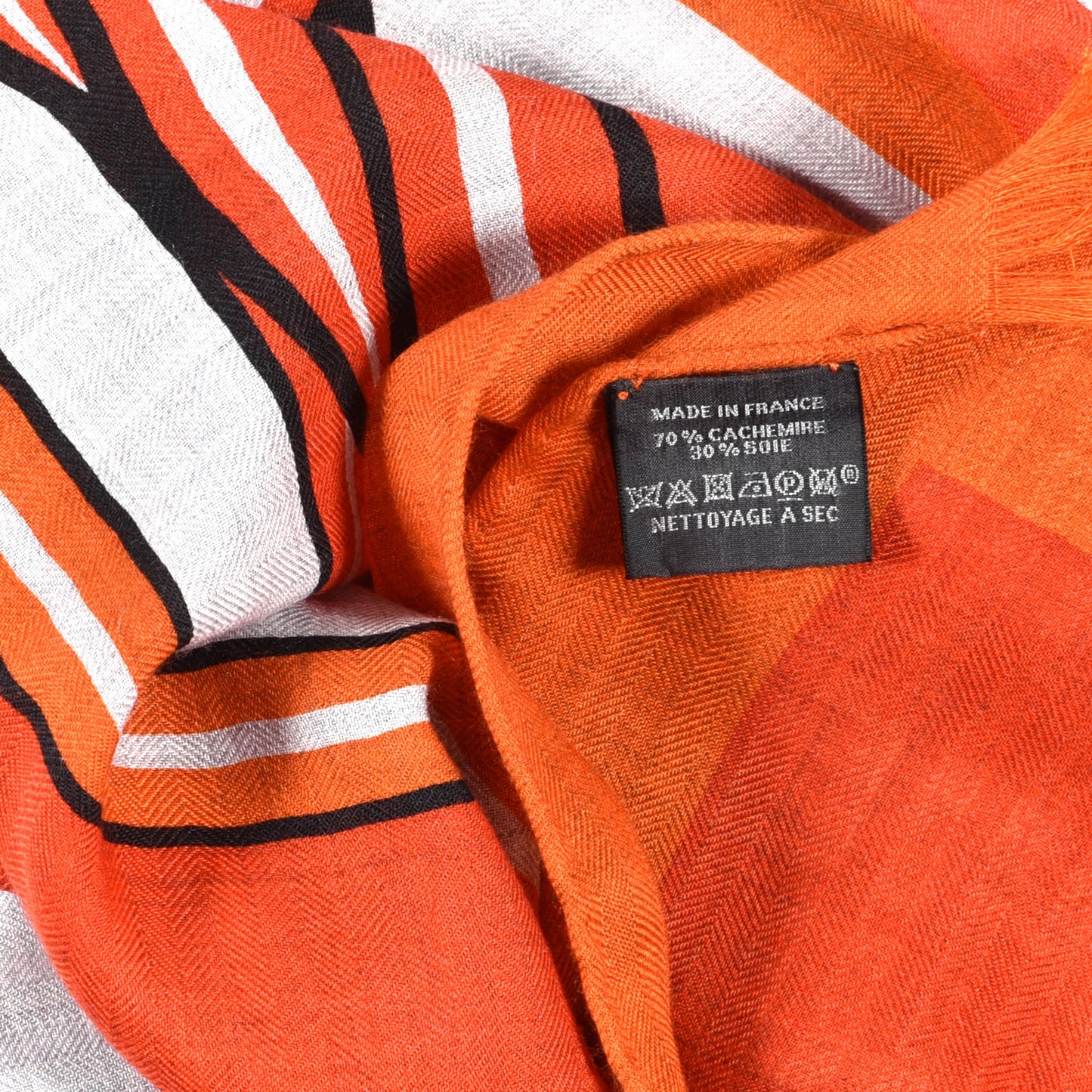 Cashmere Silk Quadrige II Stole 140 Gris Chine Orange Black