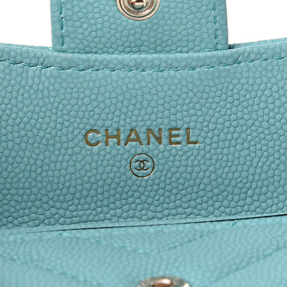 Chanel Caviar Chevron Quilted Card Holder Wallet Green 6 of 9