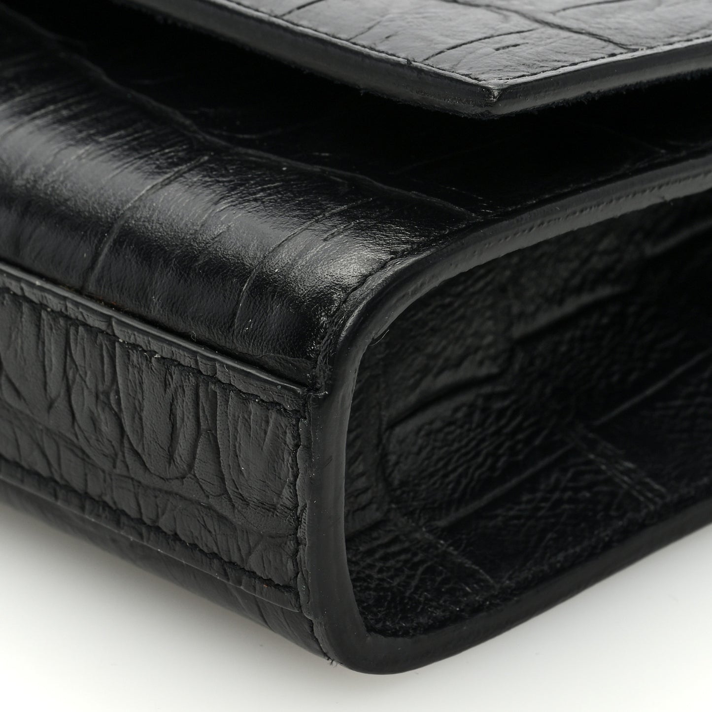 Calfskin Crocodile Embossed Classic Monogram Cassandre Clutch Black