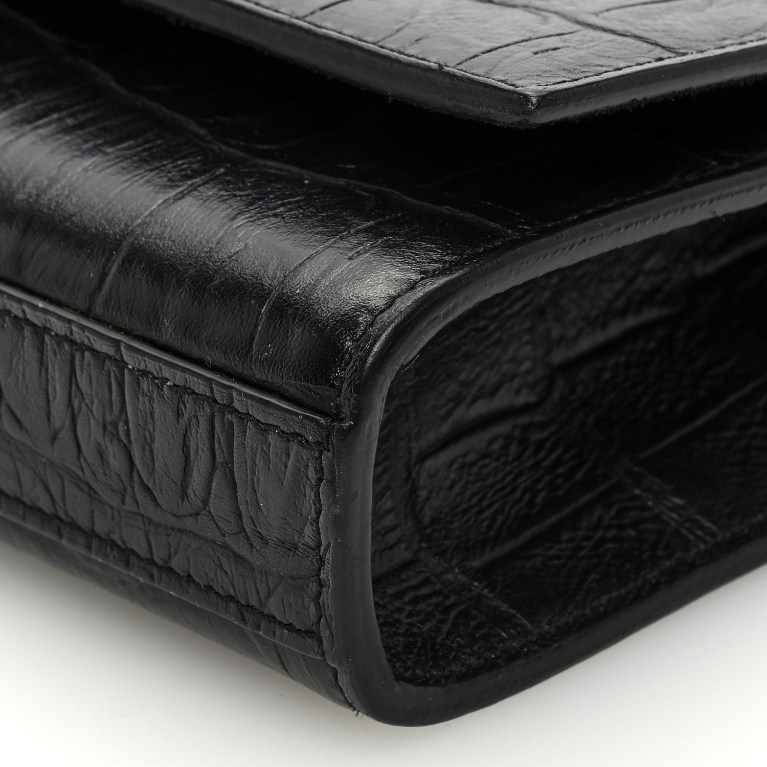 Saint Laurent Calfskin Crocodile Embossed Classic Monogram Cassandre Clutch Black 8 of 8