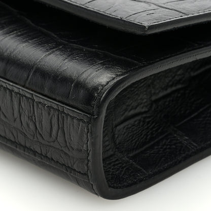Saint Laurent Calfskin Crocodile Embossed Classic Monogram Cassandre Clutch Black 8 of 8