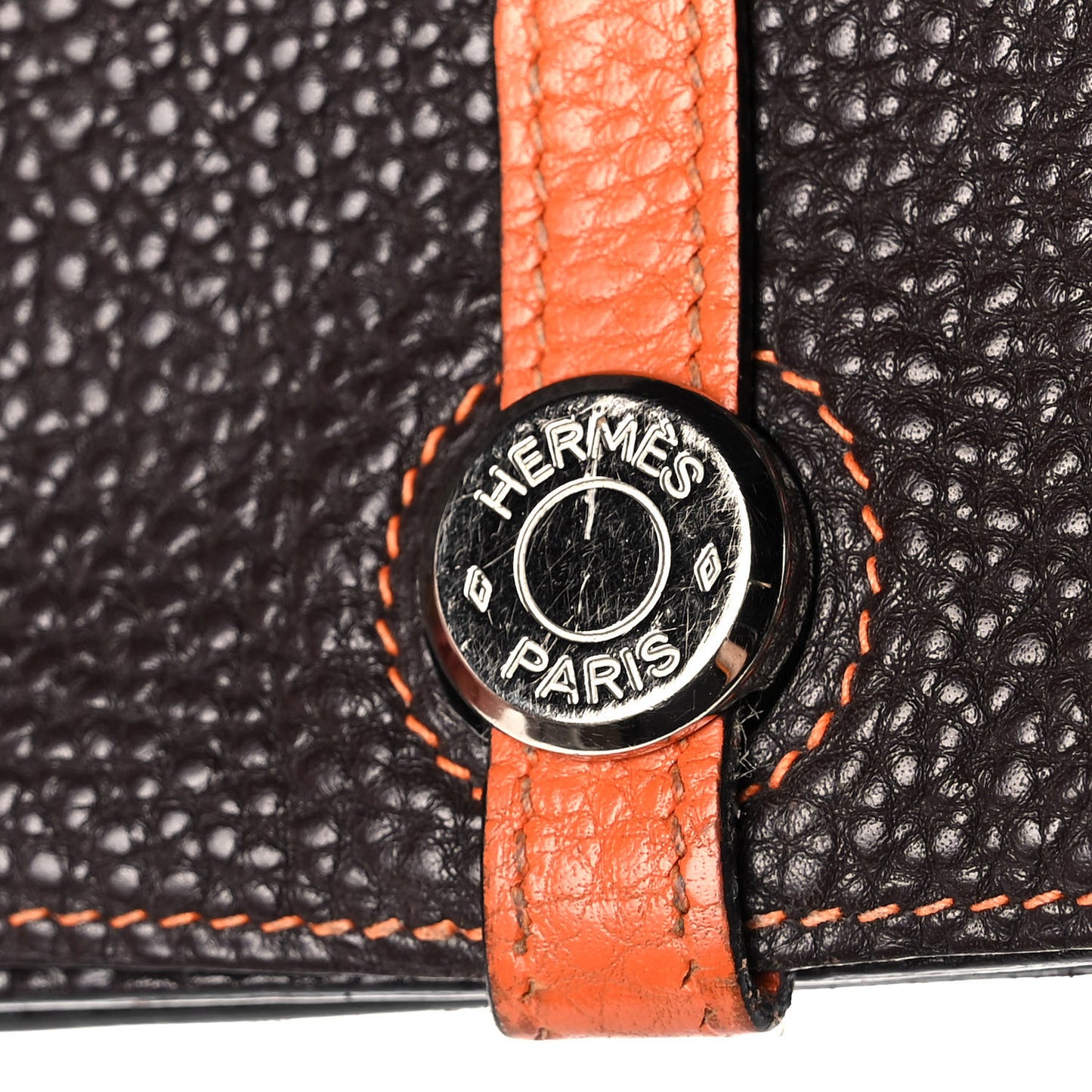 Togo Dogon Card Case Black Orange