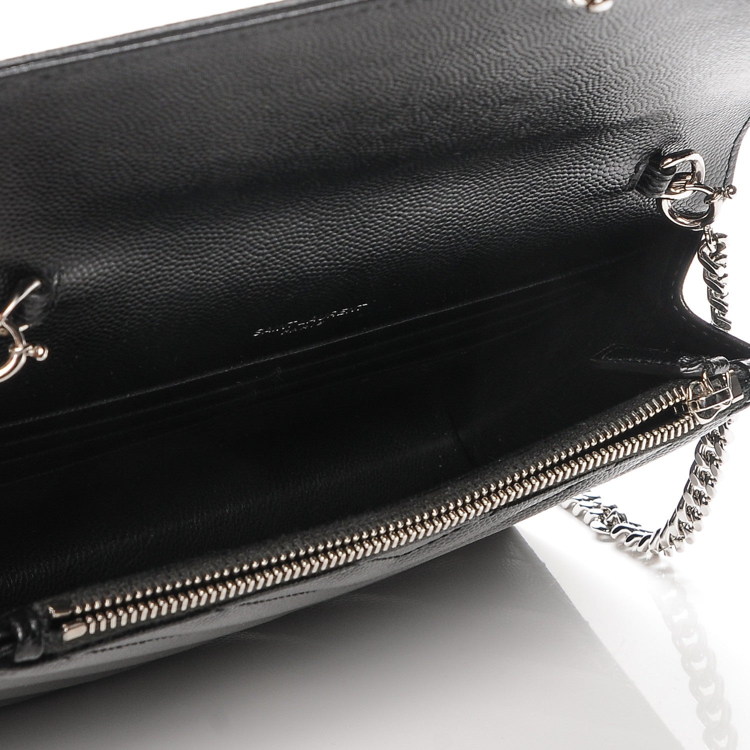 Saint Laurent Grain De Poudre Matelasse Chevron Monogram Envelope Chain Wallet Black 5 of 7