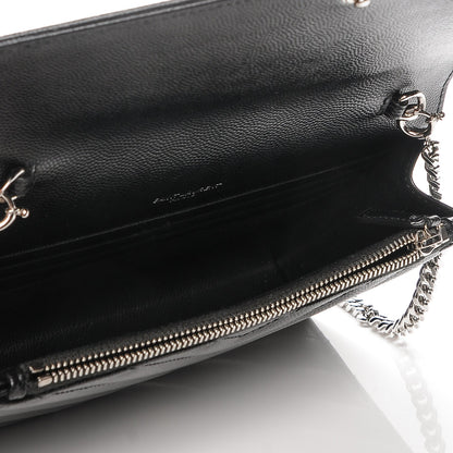 Saint Laurent Grain De Poudre Matelasse Chevron Monogram Envelope Chain Wallet Black 5 of 7