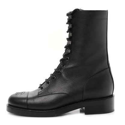 Chanel Calfskin Cap Toe Lace Up Combat Boots 38 Black 1 of 8
