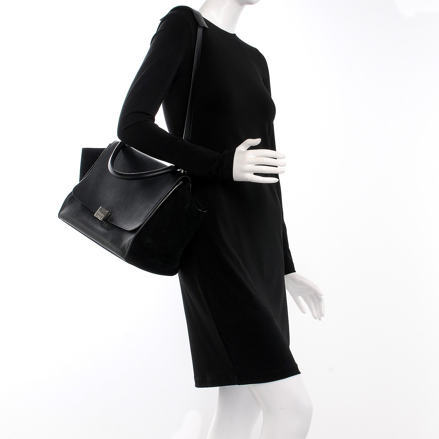 Celine Drummed Calfskin Suede Medium Trapeze Black 2 of 7