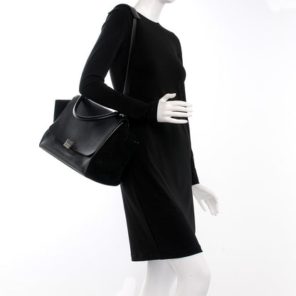 Celine Drummed Calfskin Suede Medium Trapeze Black 2 of 7