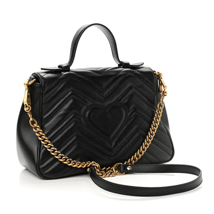 Gucci Calfskin Matelasse Small GG Marmont Top Handle Shoulder Bag Black 3 of 11