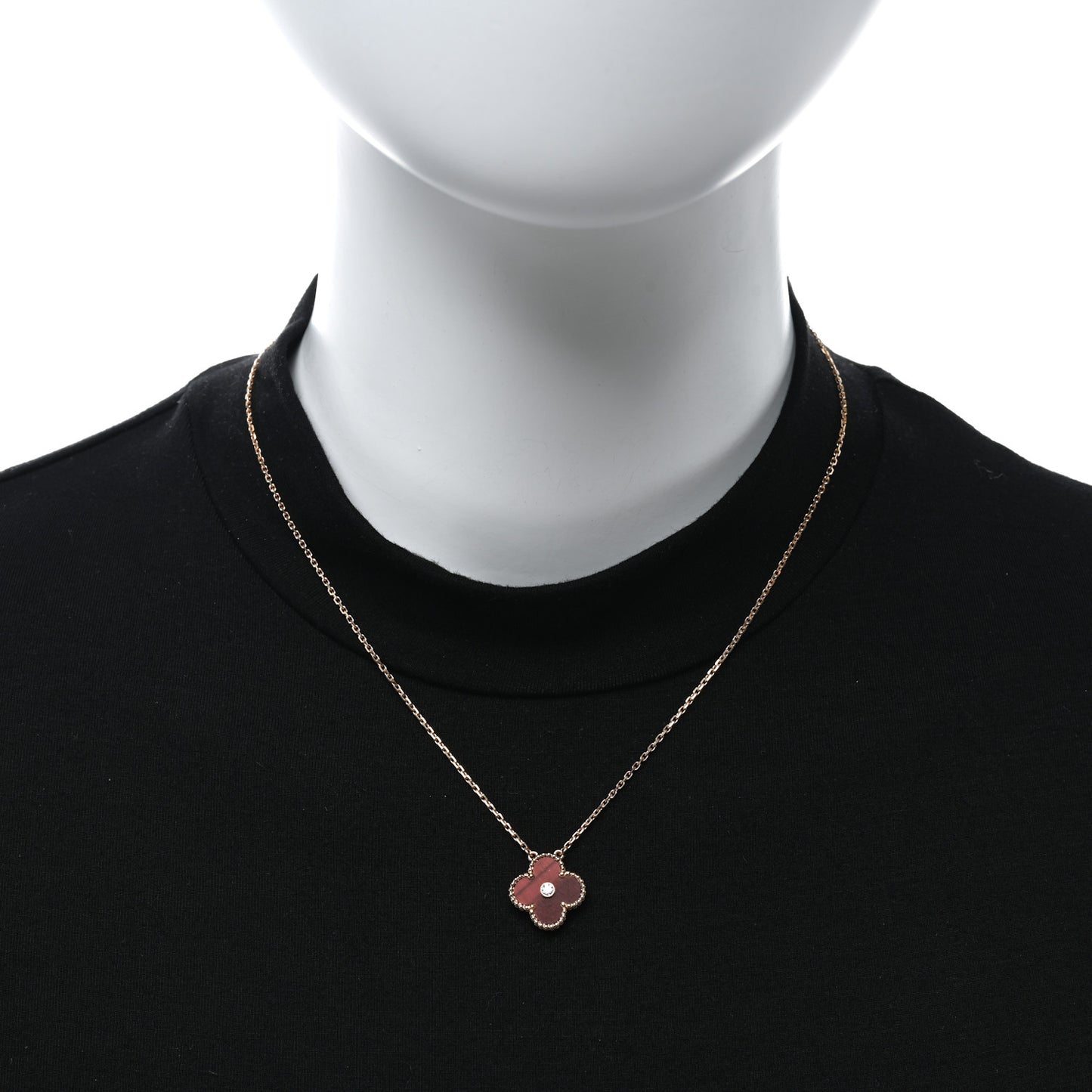 18K Rose Gold Diamond Bulls Eye Vintage Alhambra Pendant Necklace