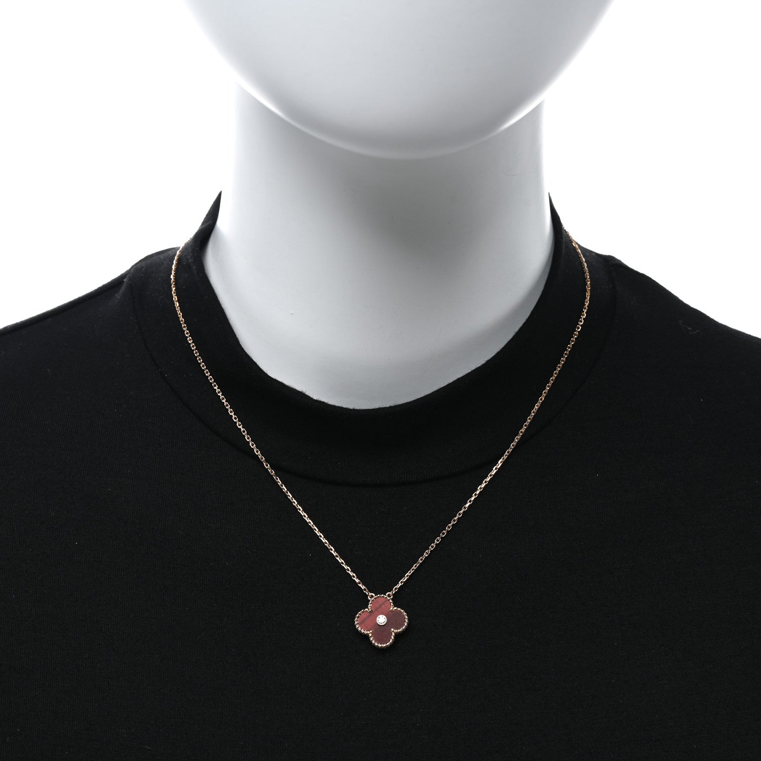 Van Cleef & Arpels 18K Rose Gold Diamond Bulls Eye Vintage Alhambra Pendant Necklace 3 of 4