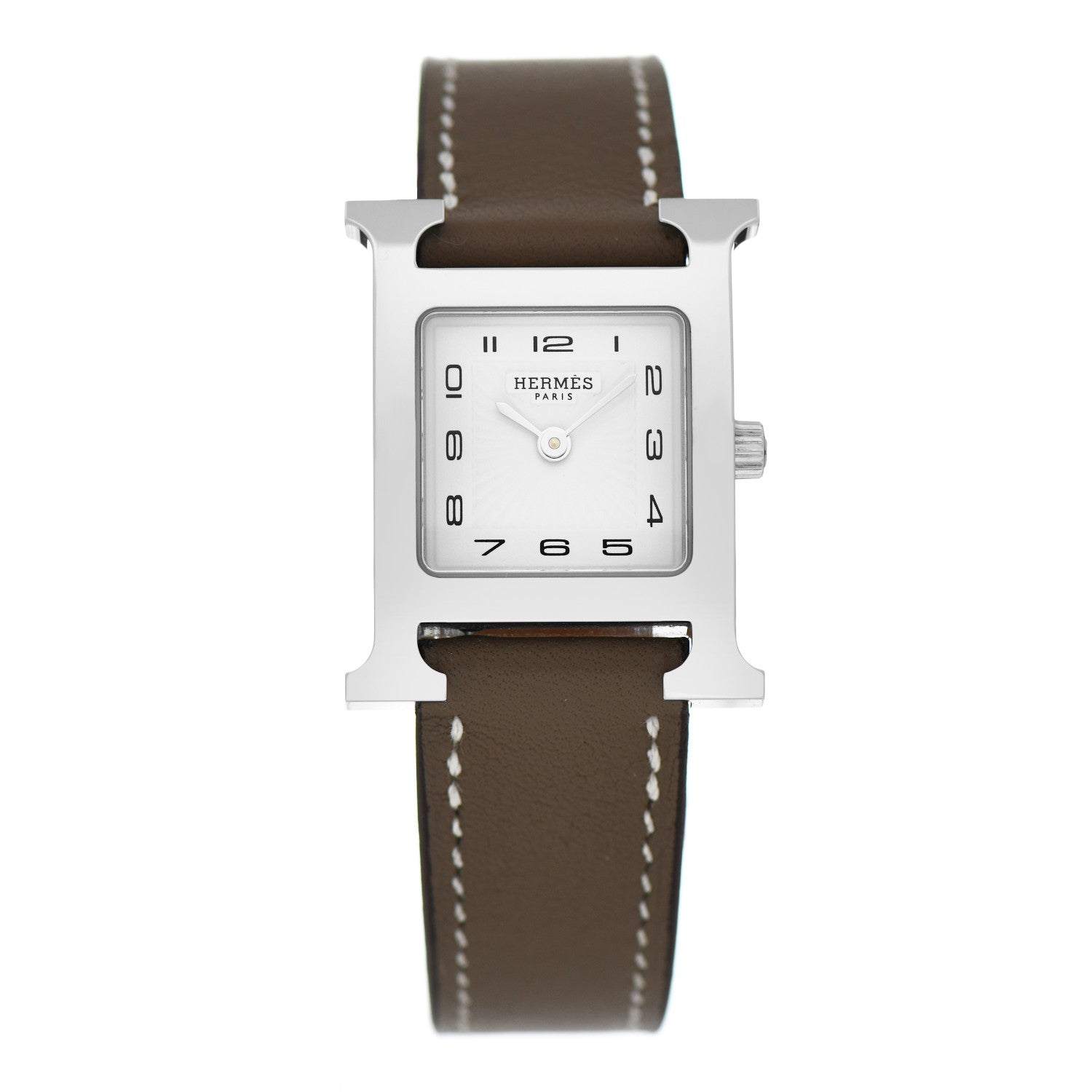 Hermes Stainless Steel Swift 21mm Heure H Hour Quartz Watch Etoupe 1 of 5