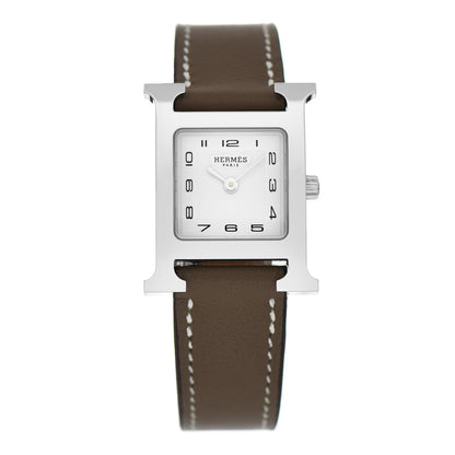 Hermes Stainless Steel Swift 21mm Heure H Hour Quartz Watch Etoupe 1 of 5