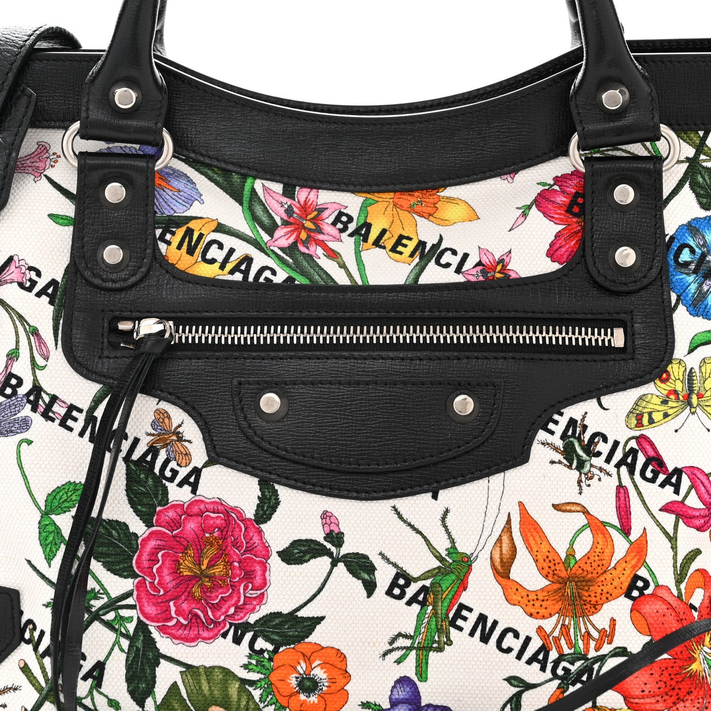 X GUCCI Canvas Azalea Calfskin Flora Logo Print Neo Classic Silver Hardware Medium City White Multicolor Black