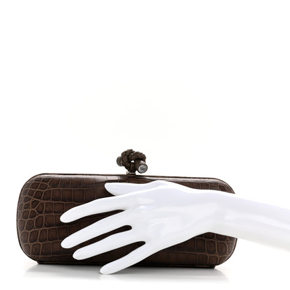 Bottega Veneta Crocodile Stretch Knot Clutch Brown 2 of 12